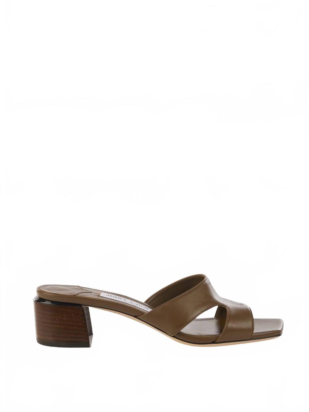 NEW JIMMY CHOO women's ellison leather sandal mule in brown
